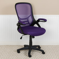 Flash Furniture HL-0016-1-BK-PUR-GG High Back Purple Mesh Ergonomic Swivel Office Chair with Black Frame and Flip-up Arms